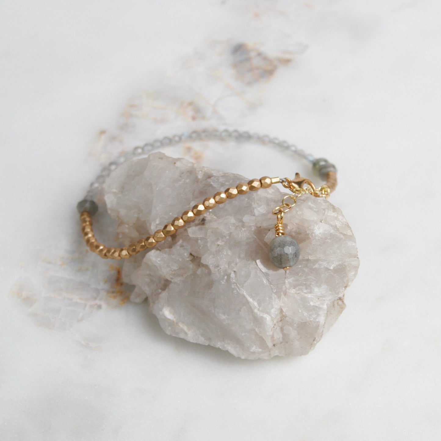 Labradorite and Gold Fire Glass Bracelet