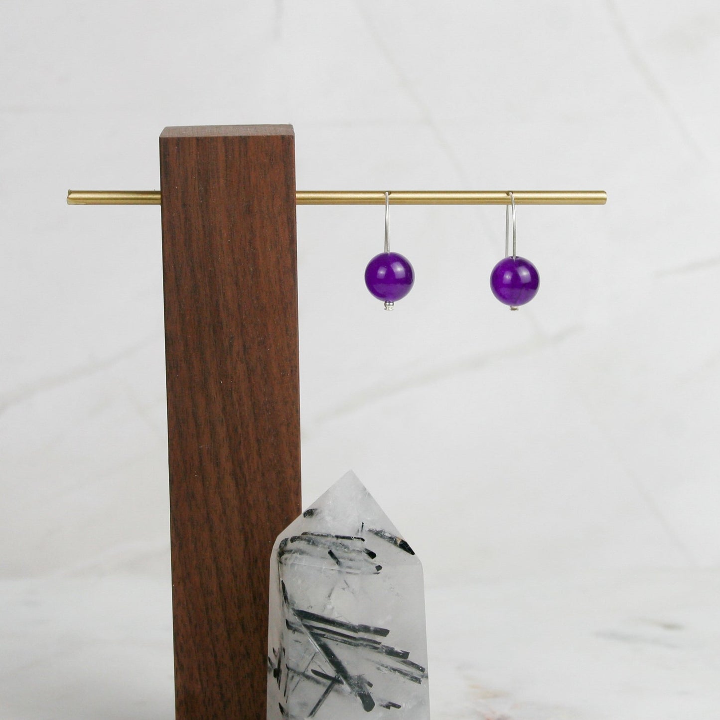 Amethyst Short Ball Drop Earrings