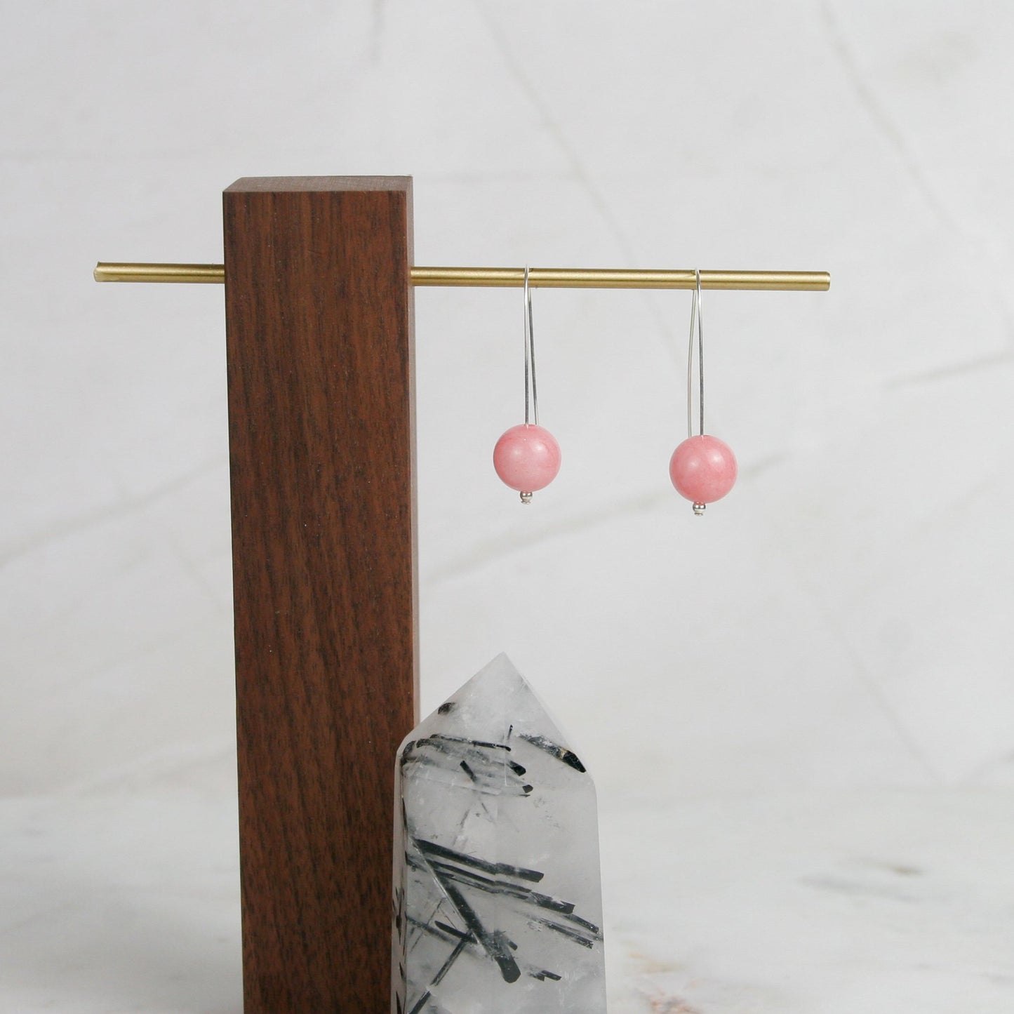 Rhodonite Long Ball Drop Earrings