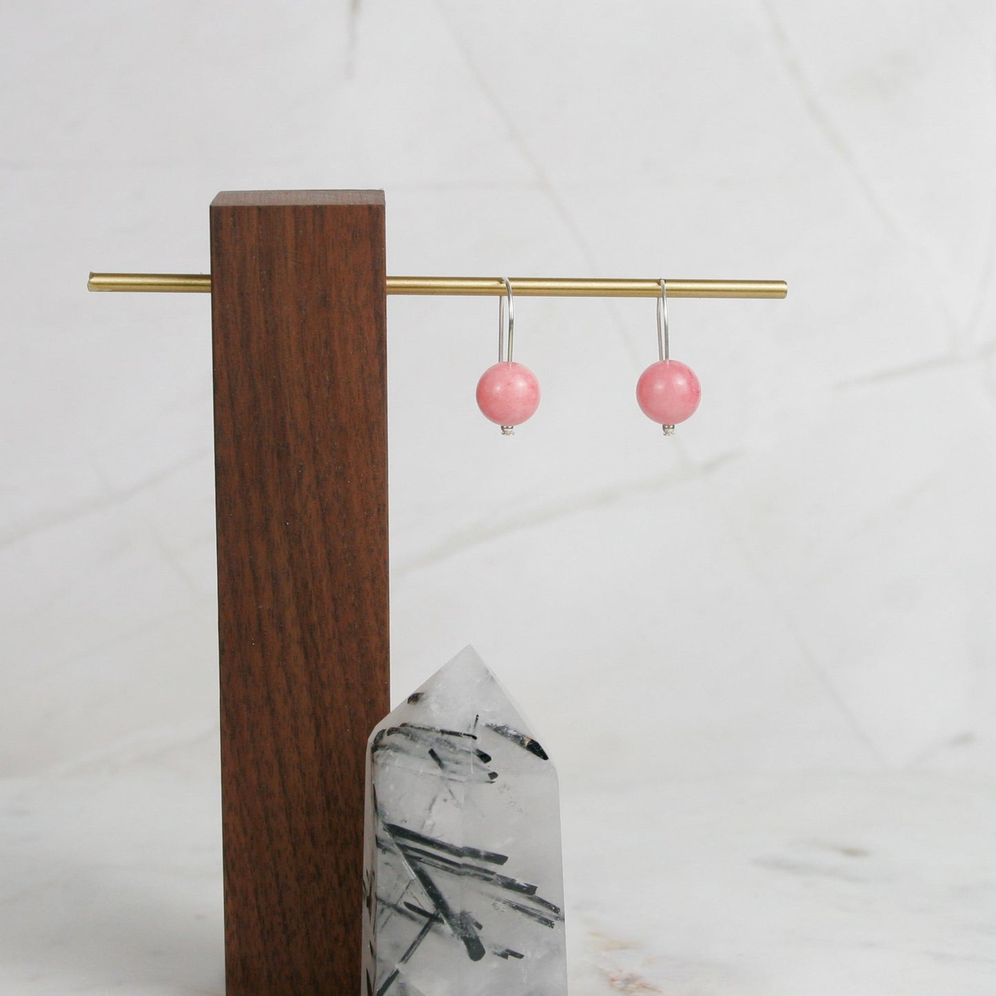 Rhodonite Short Ball Drop Earrings