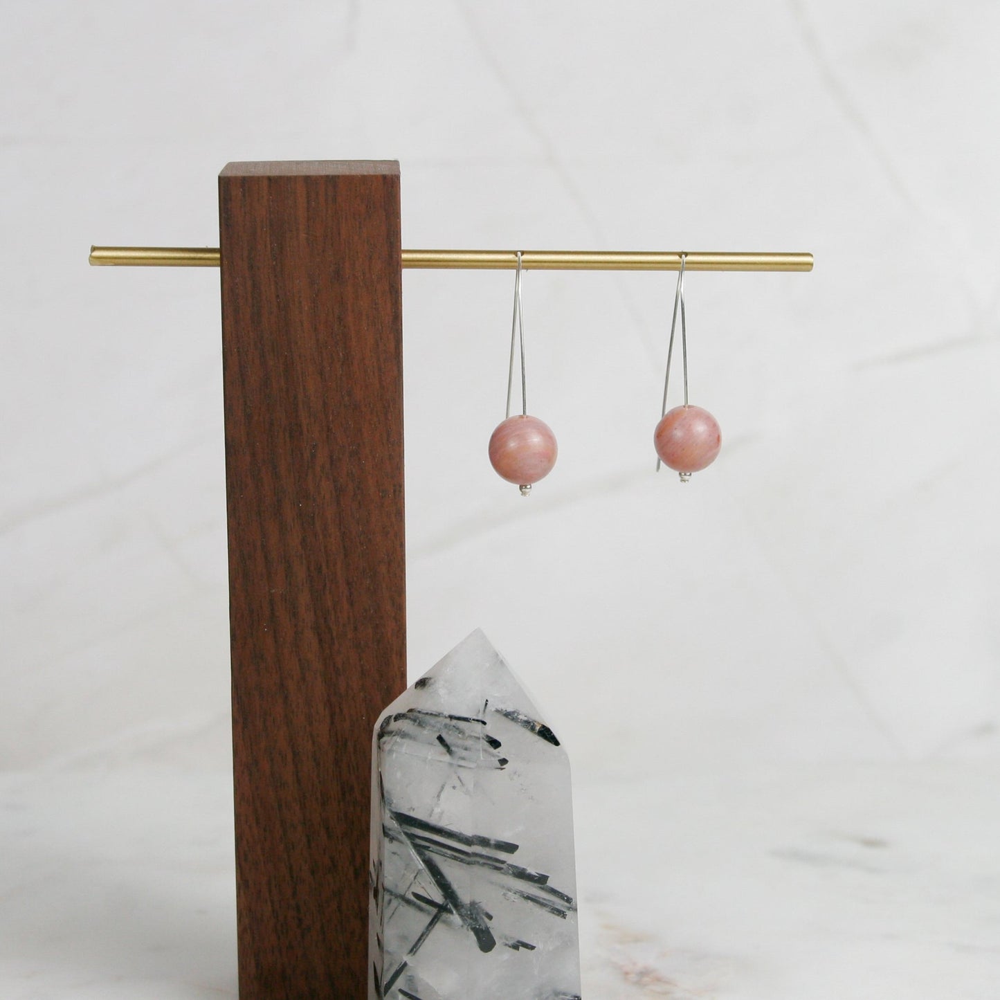 Pink Jasper Long Ball Drop Earrings