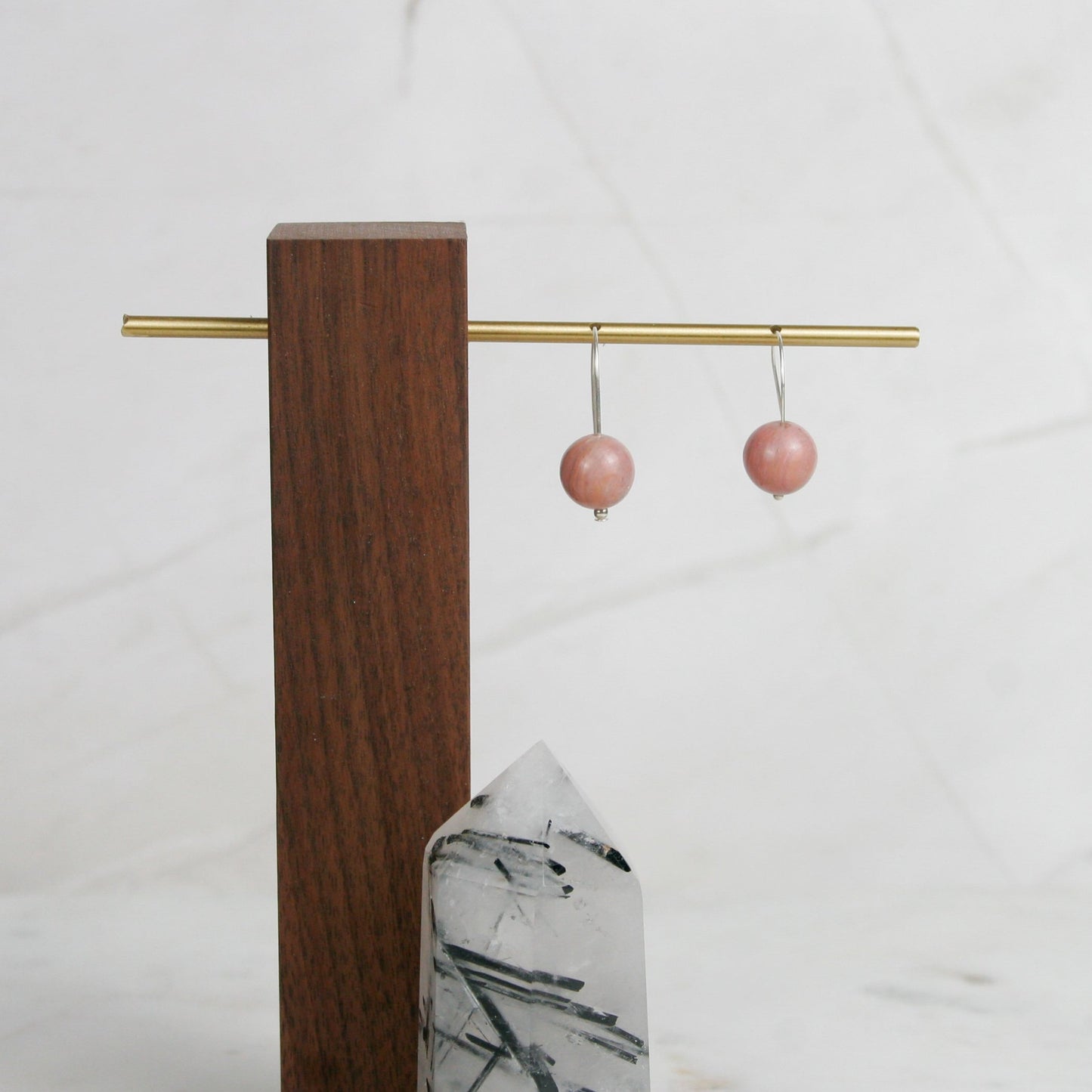 Pink Jasper Short Ball Drop Earrings