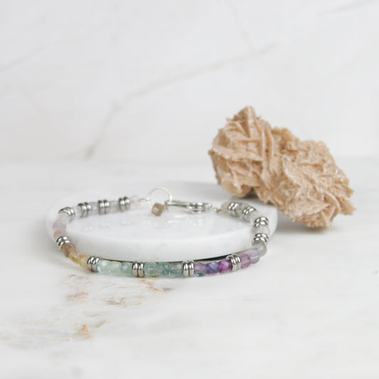 Stainless Steel and Rainbow Fluorite Bracelet