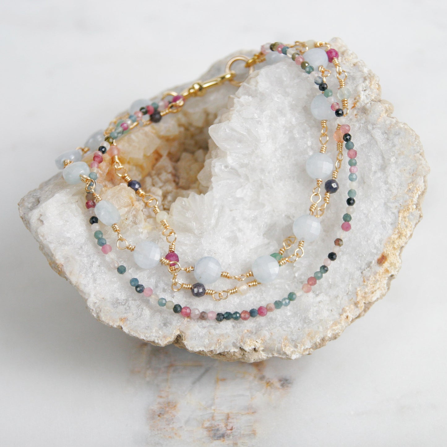 Aquamarine and Rainbow Tourmaline Bracelet