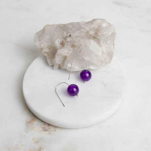 Amethyst Short Ball Drop Earrings