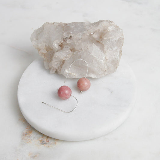 Pink Jasper Short Ball Drop Earrings