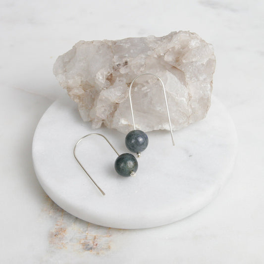 Black Labradorite Ball Drop Earrings