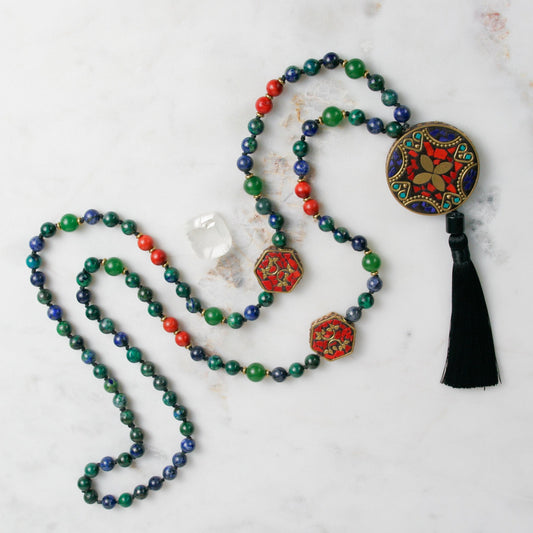 Azurite Necklace with Tibetan Bead Accents