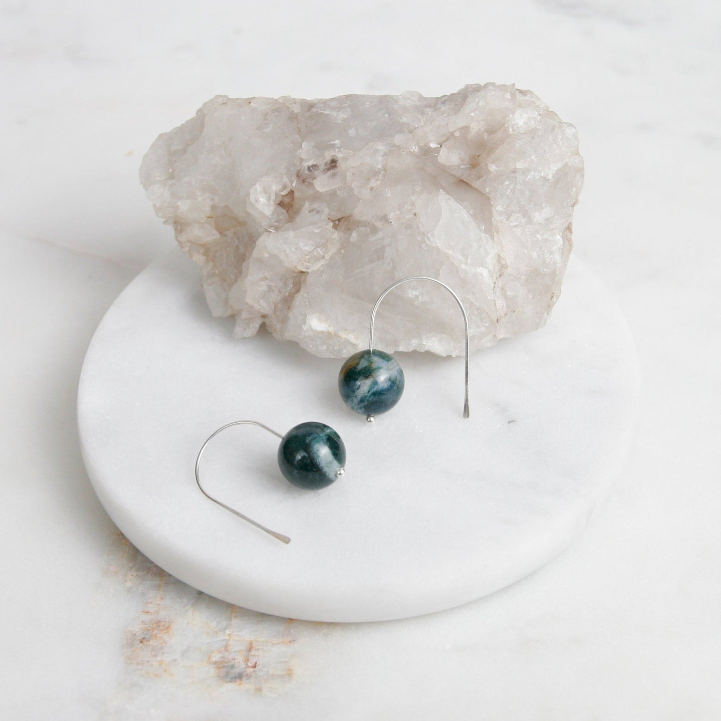 Green Jasper Ball Drop Earrings