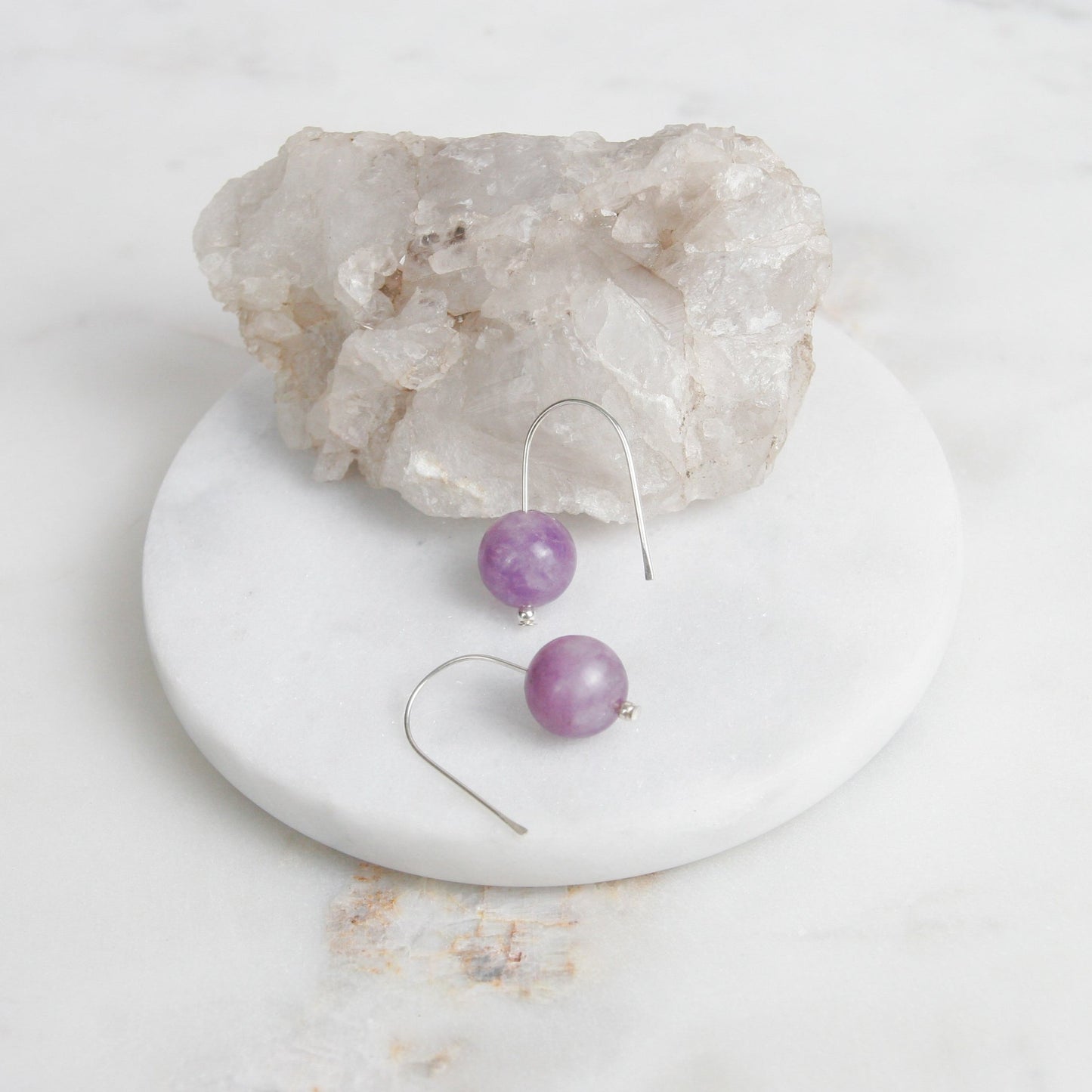 Lavender Chalcedony Ball Drop Earrings