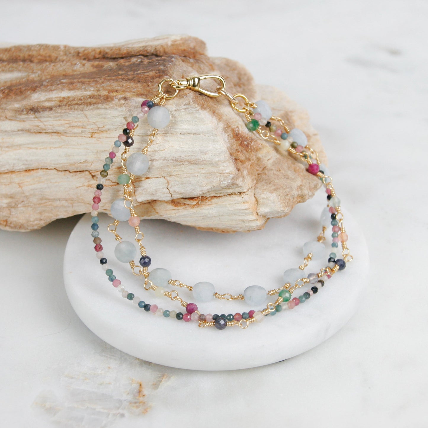 Aquamarine and Rainbow Tourmaline Bracelet