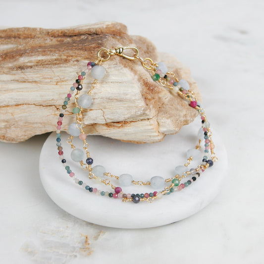Aquamarine and Rainbow Tourmaline Bracelet