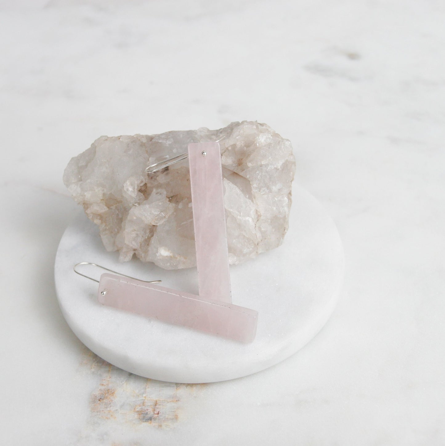 Rose Quartz Bar Dangles