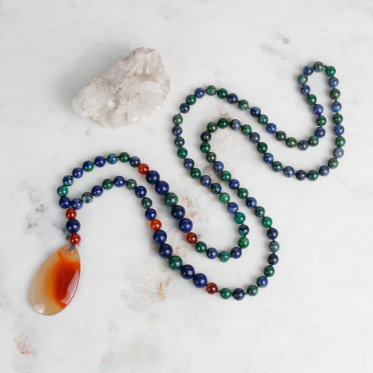 Azurite, Lapis, and Carnelian Necklace