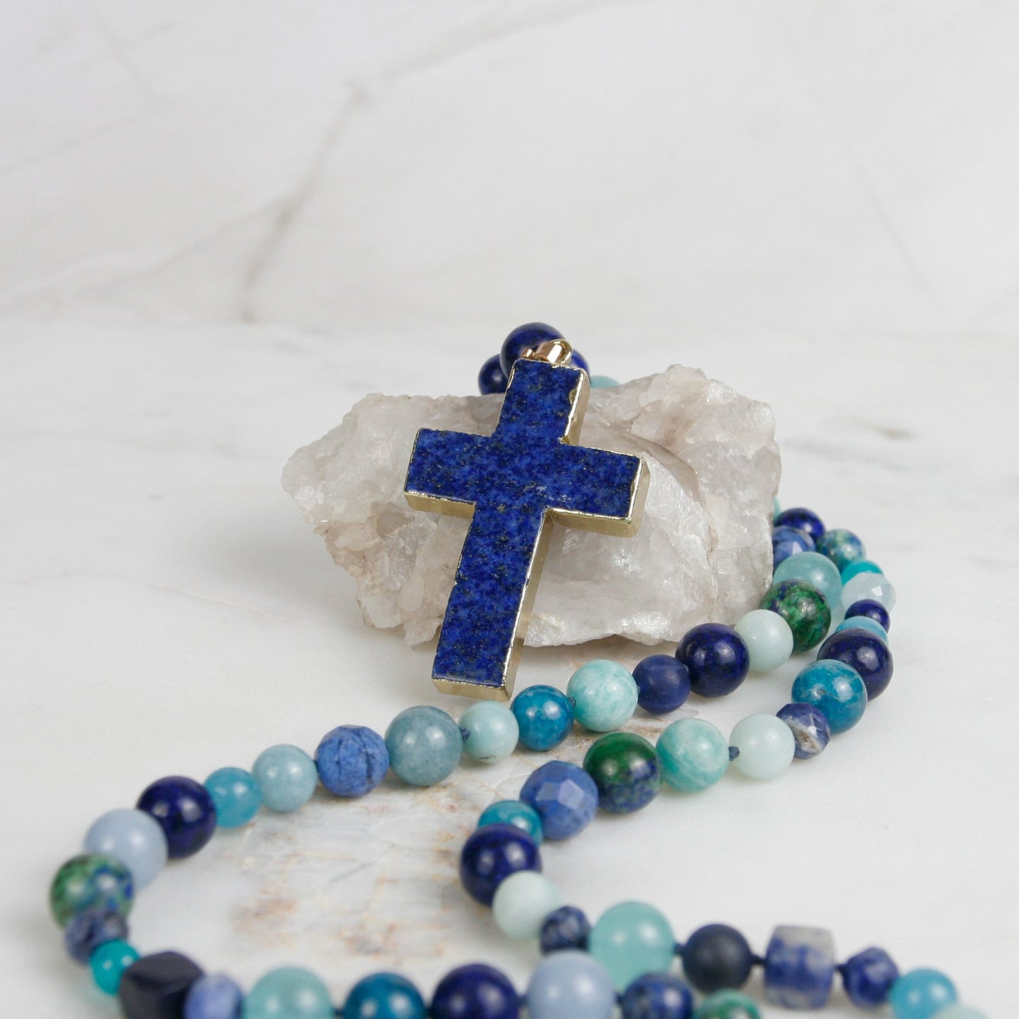 Brilliant Blues Cross Necklace