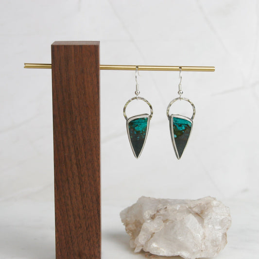 Black and Blue Opalized Petrified Wood Drop Earrings