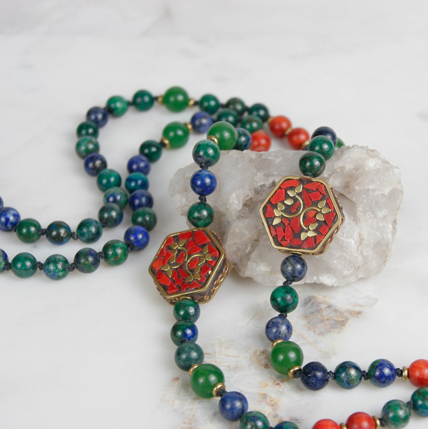 Azurite Necklace with Tibetan Bead Accents