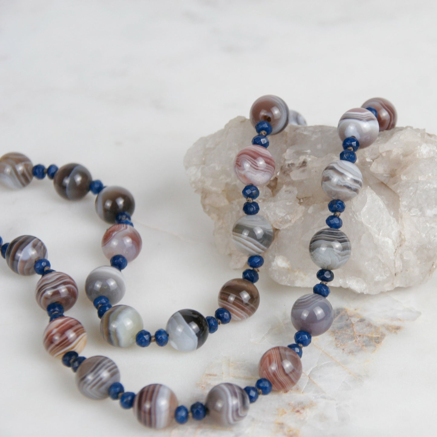 AAA Sapphire and AA Botswana Agate Necklace with Sterling Silver Pendant