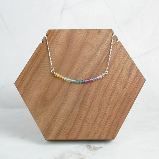 Rainbow Fluorite Bar Necklace with Leather