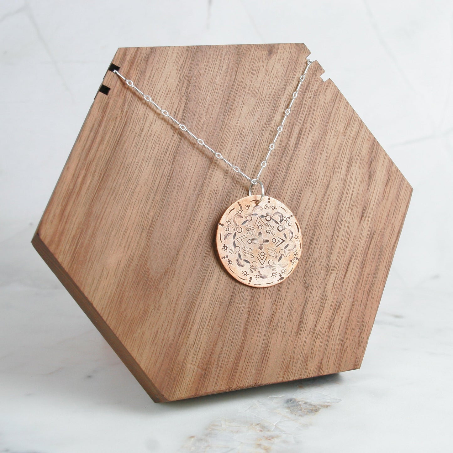 Stamped Copper Pendant Necklace