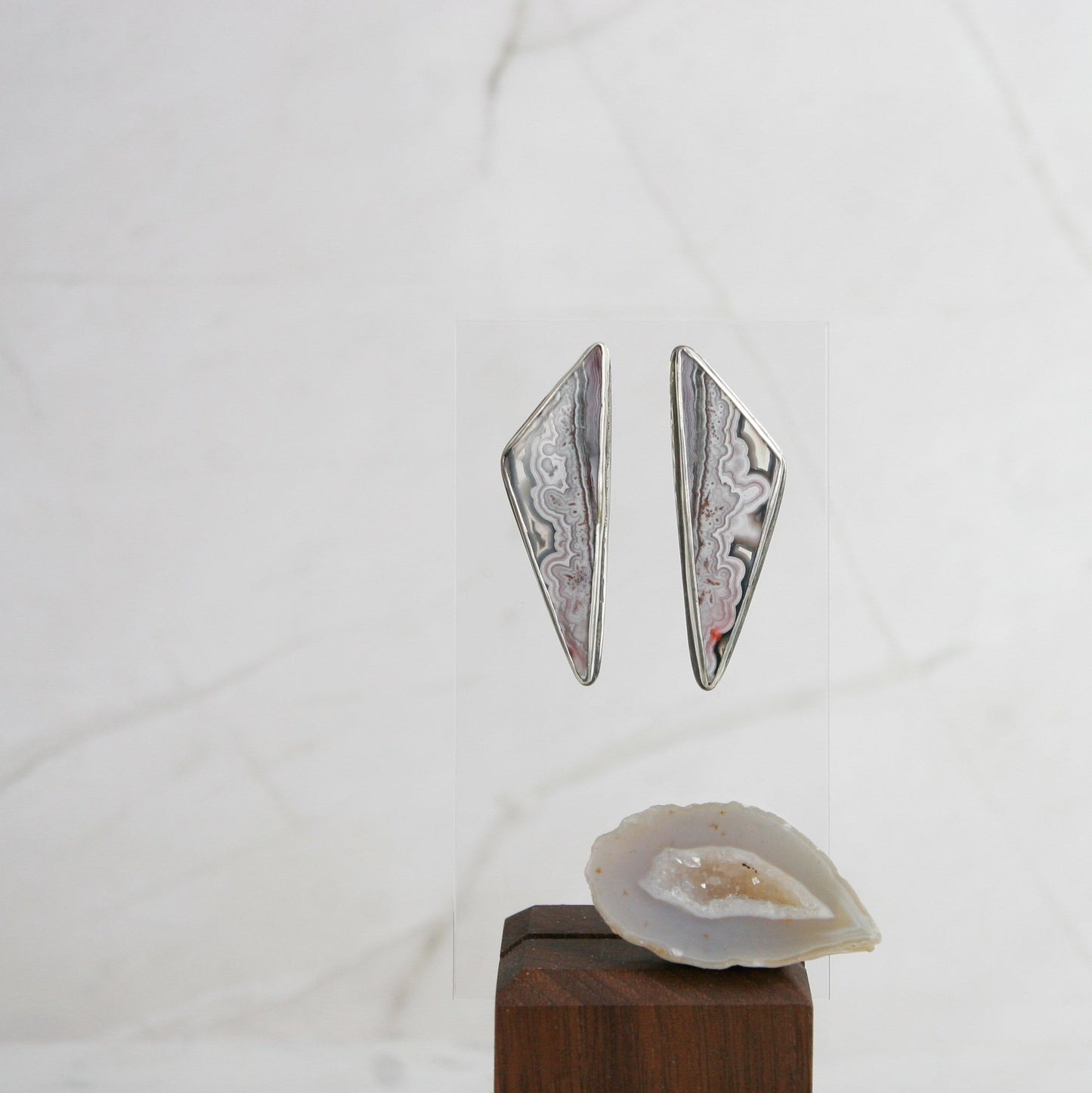 Large Triangle Crazy Lace Agate Post Earrings