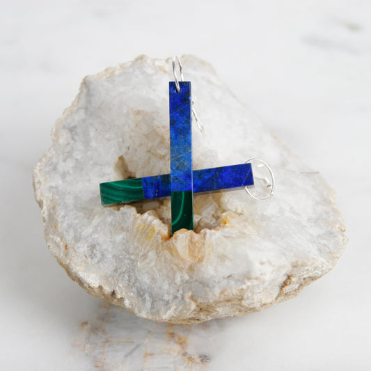 Malachite and Lapiz Intarsia Earrings