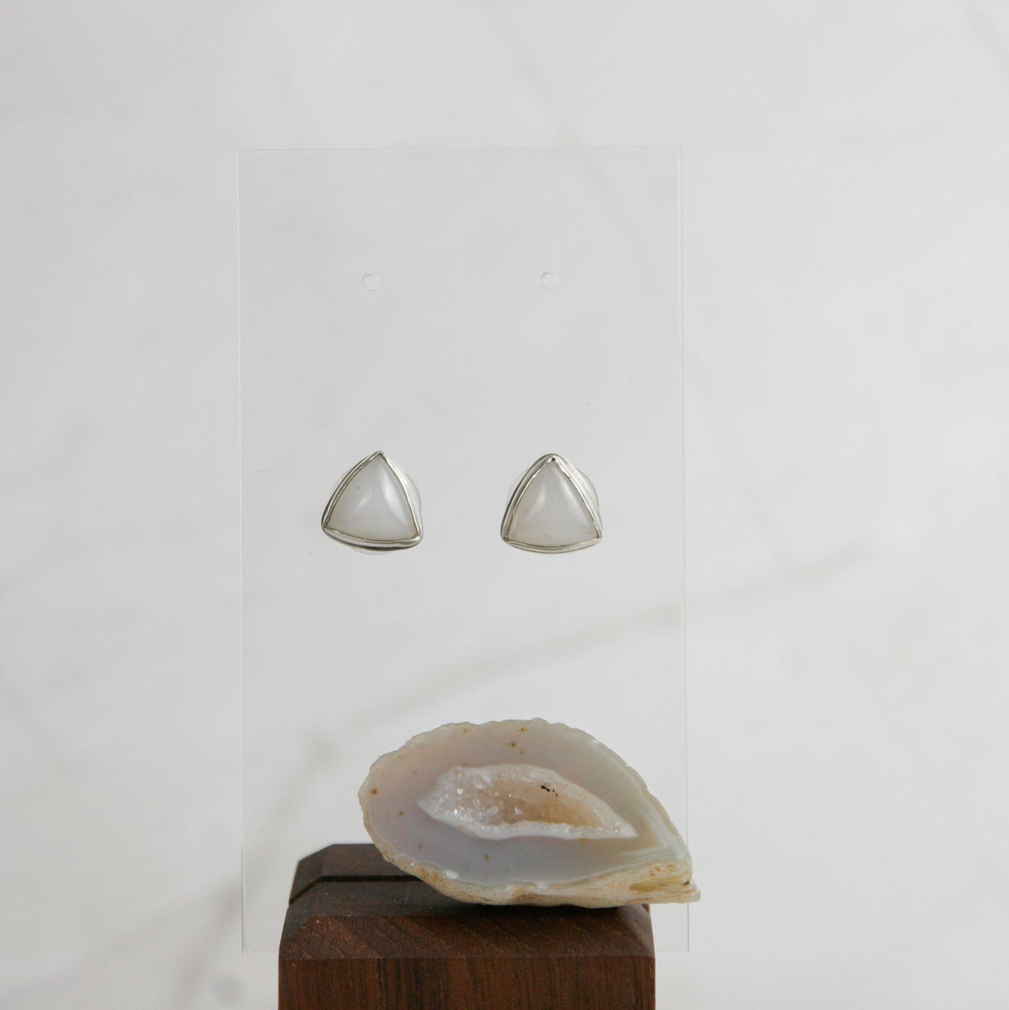 Triangle Moonstone Post Earrings