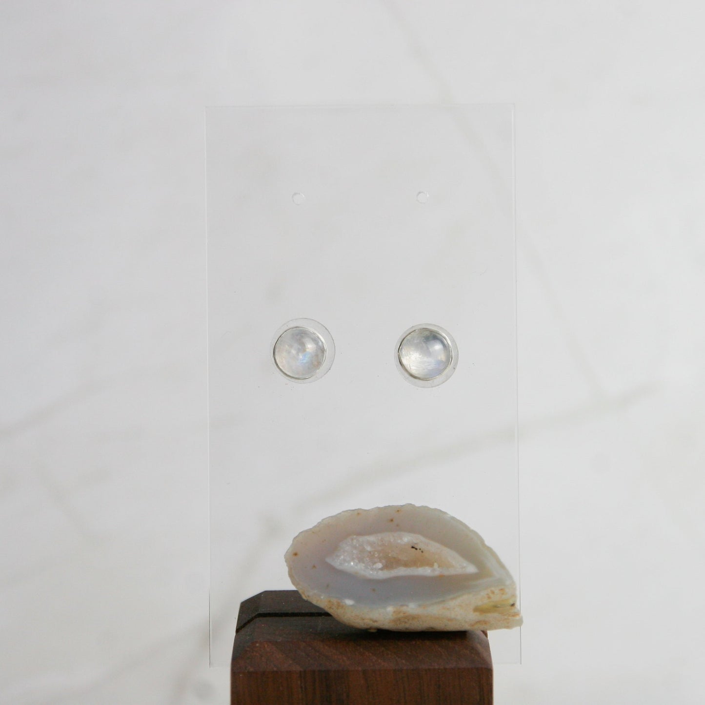 Small Round Moonstone Post Earrings