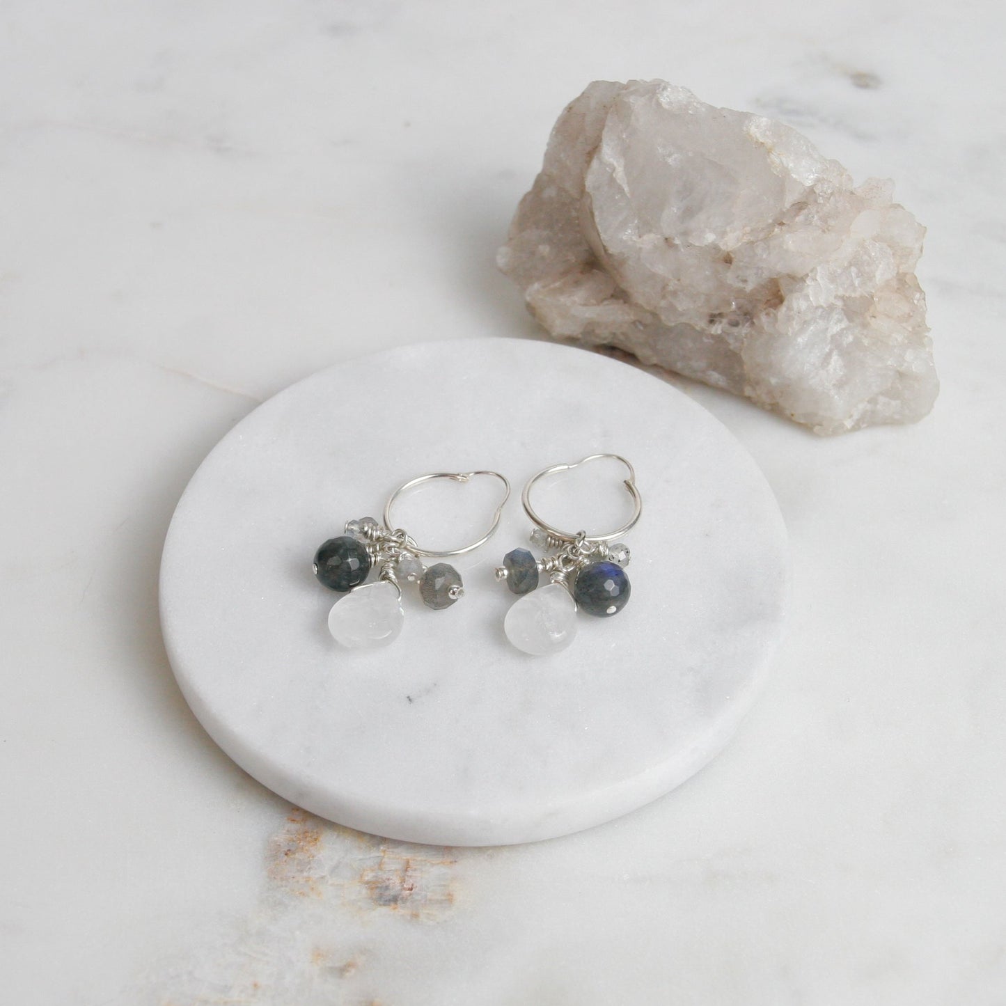 Quartz and Labradorite Hoops