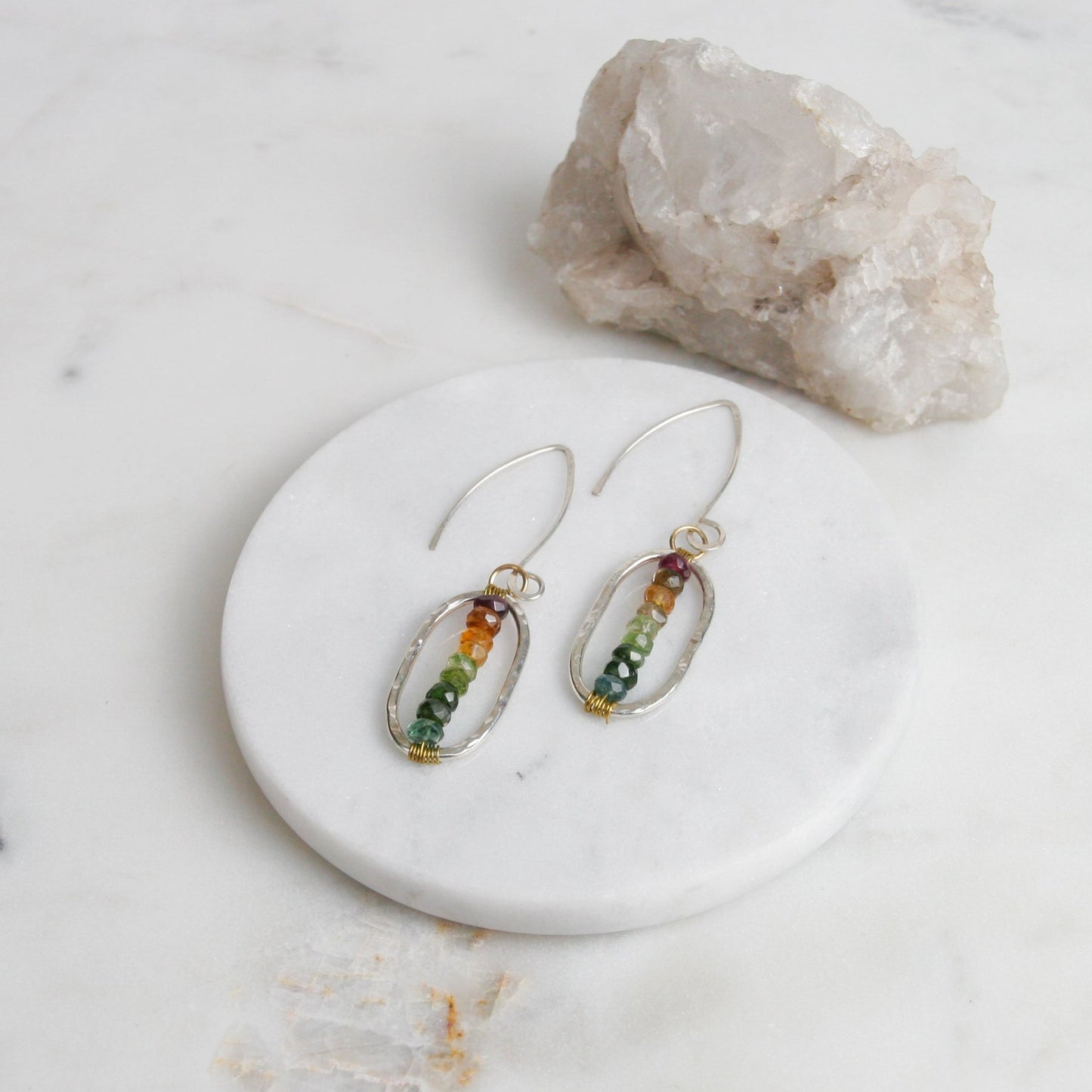 Oval Rainbow Tourmaline Dangles