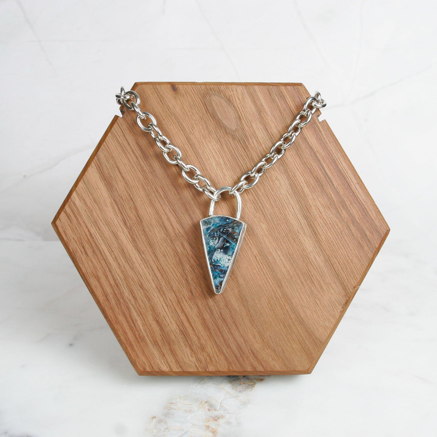 Blue Opalized Petrified Wood Pendant