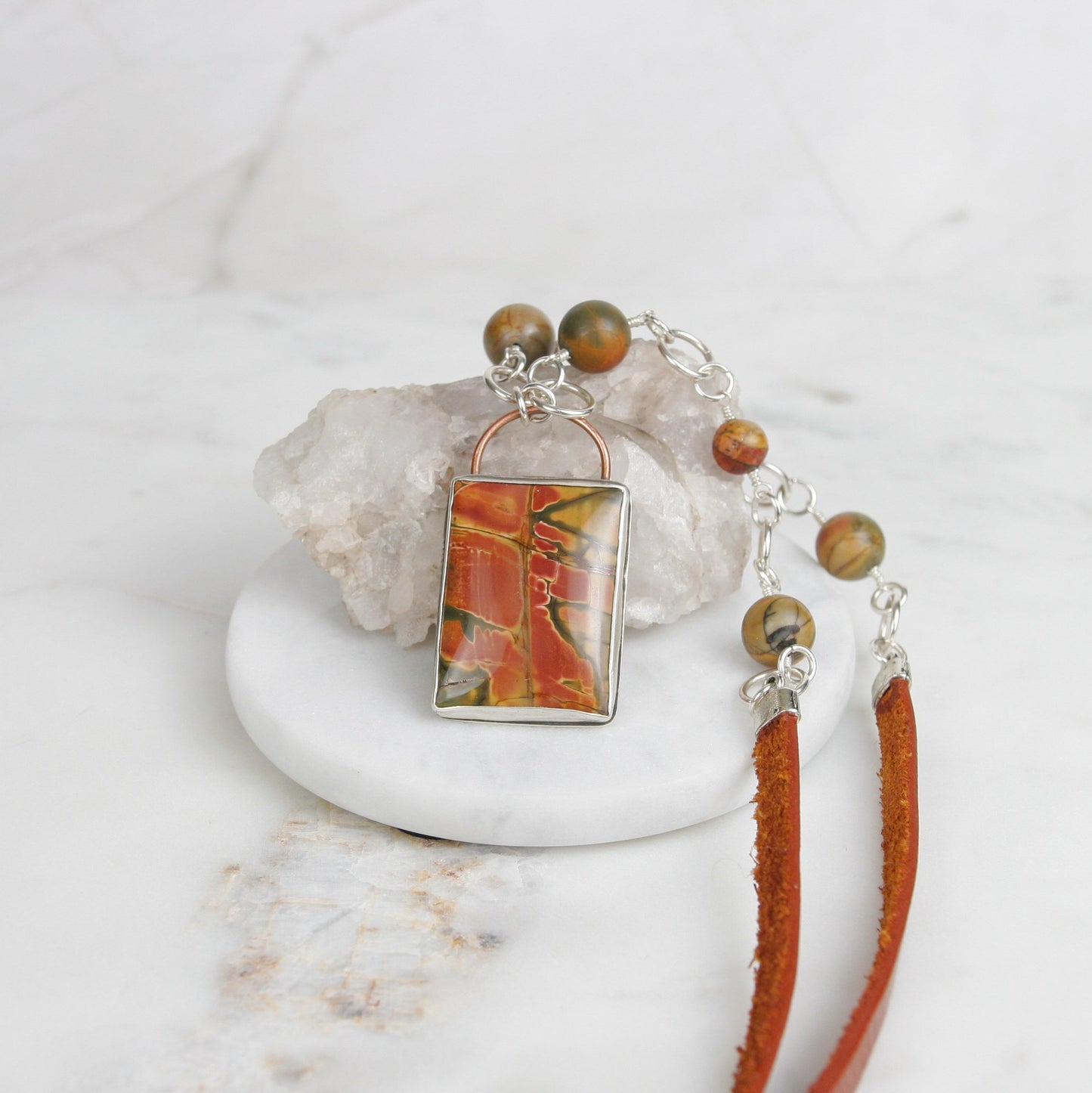 Cherry Creek Jasper and Leather Necklace