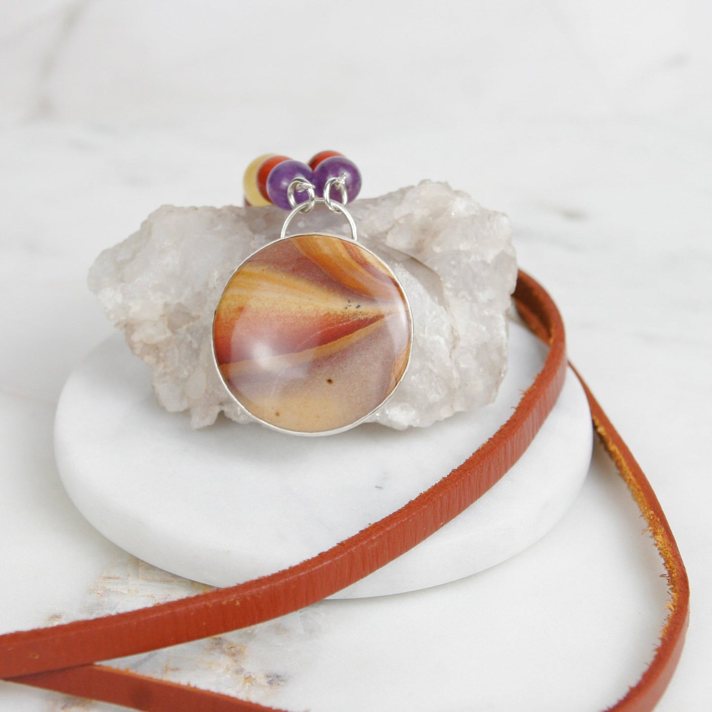 Sunset Jasper and Leather Necklace