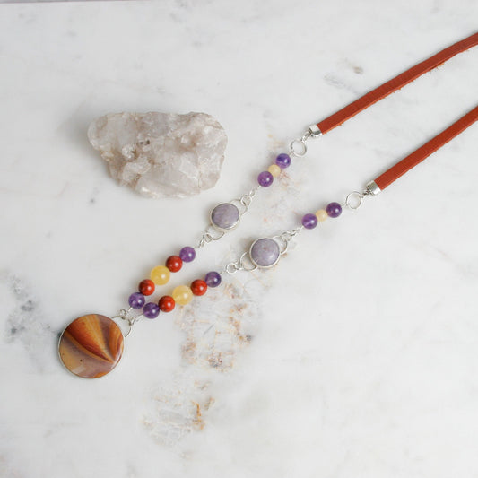 Sunset Jasper and Leather Necklace