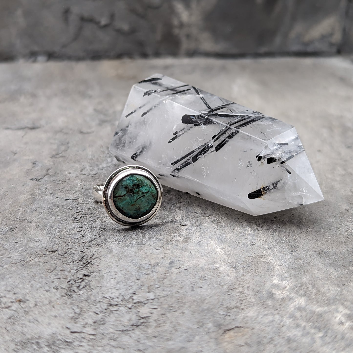 Green Faceted Chrysocolla Ring