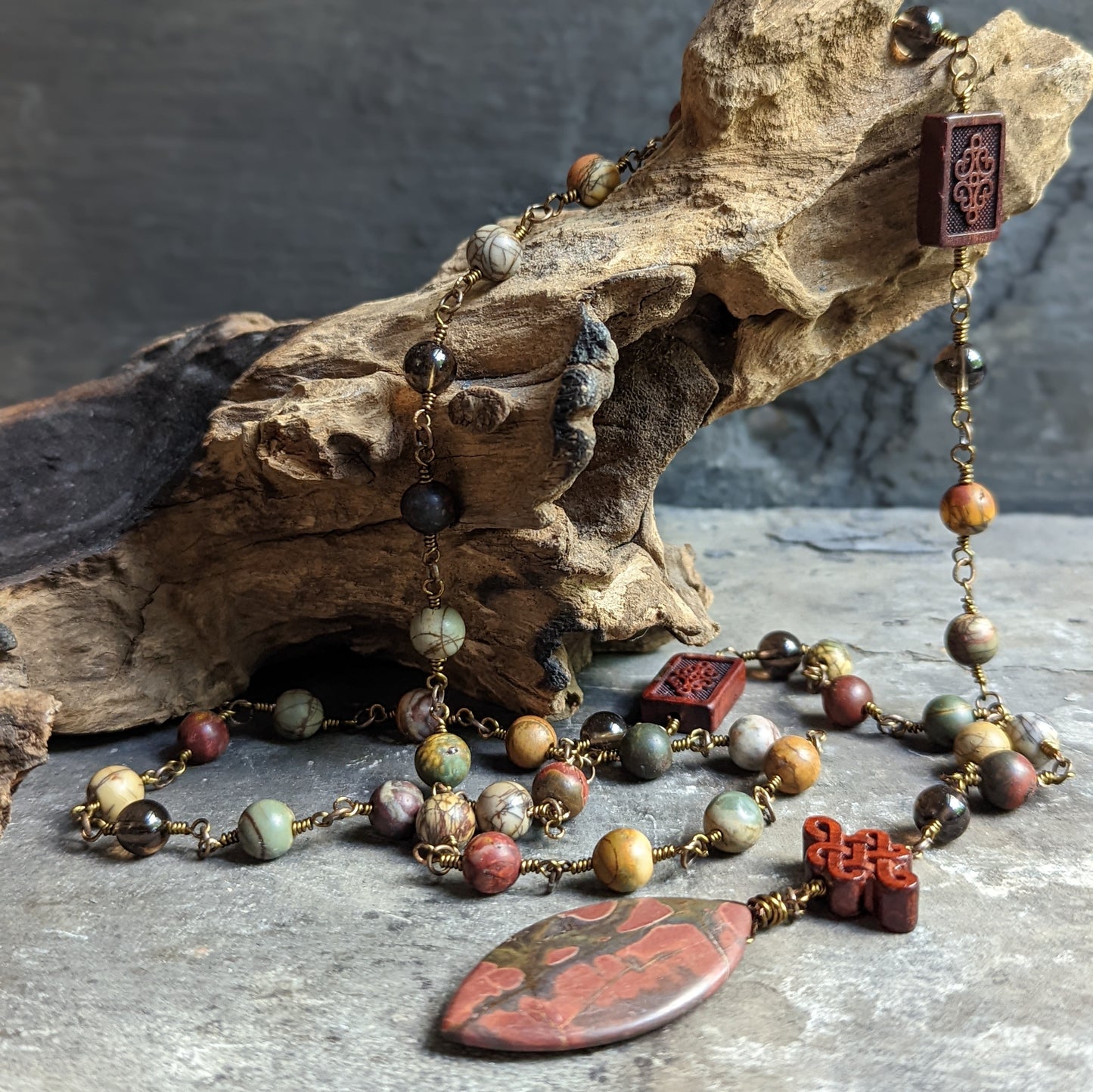 Hand Wired Red Cherry Creek Jasper Necklace and Pendant