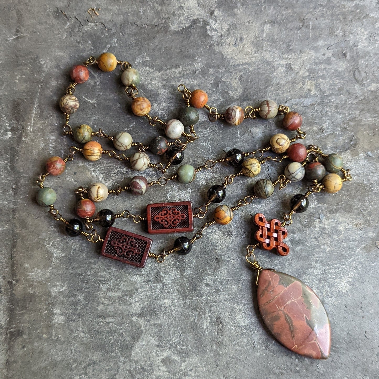 Hand Wired Red Cherry Creek Jasper Necklace and Pendant