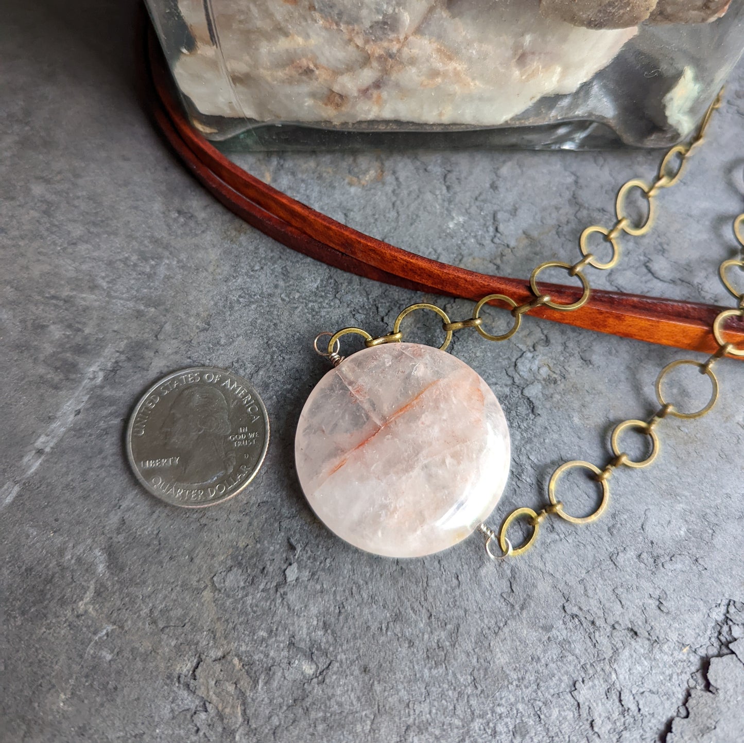 Rose Quartz and Leather Pendant Necklace