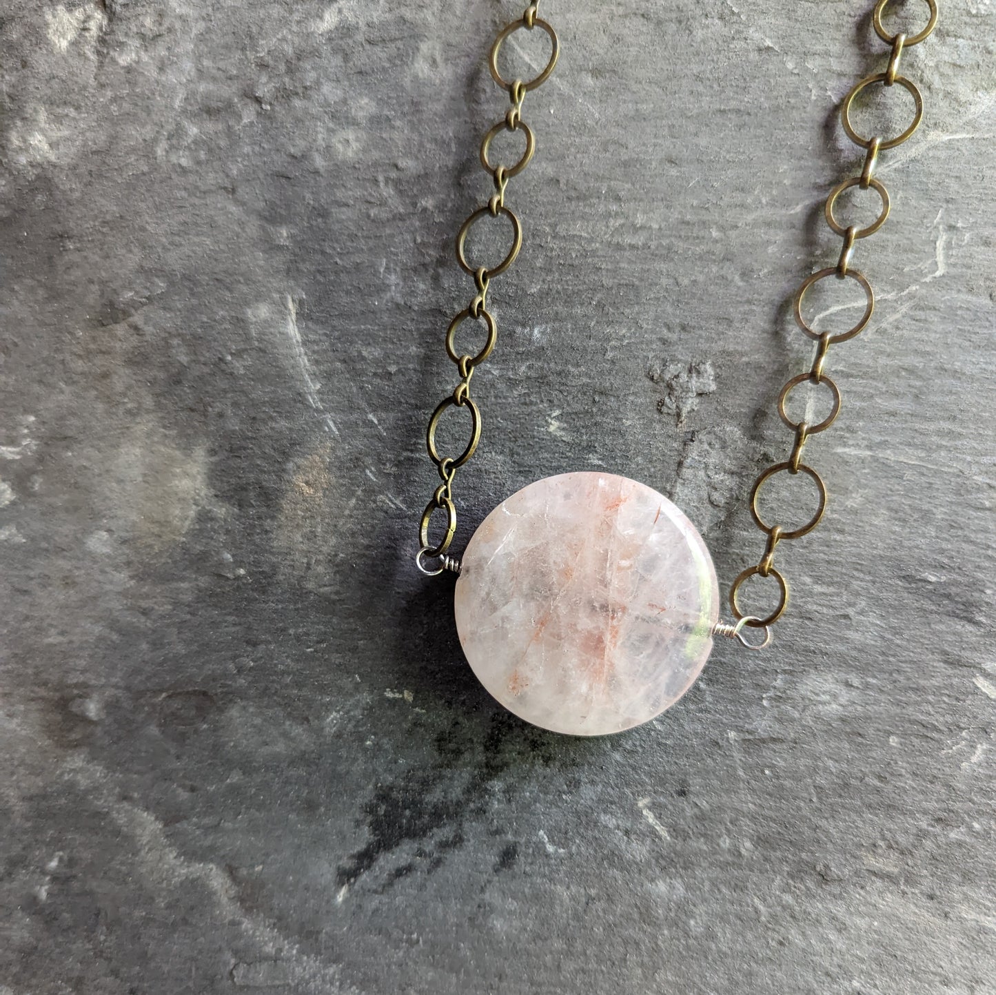 Rose Quartz and Leather Pendant Necklace