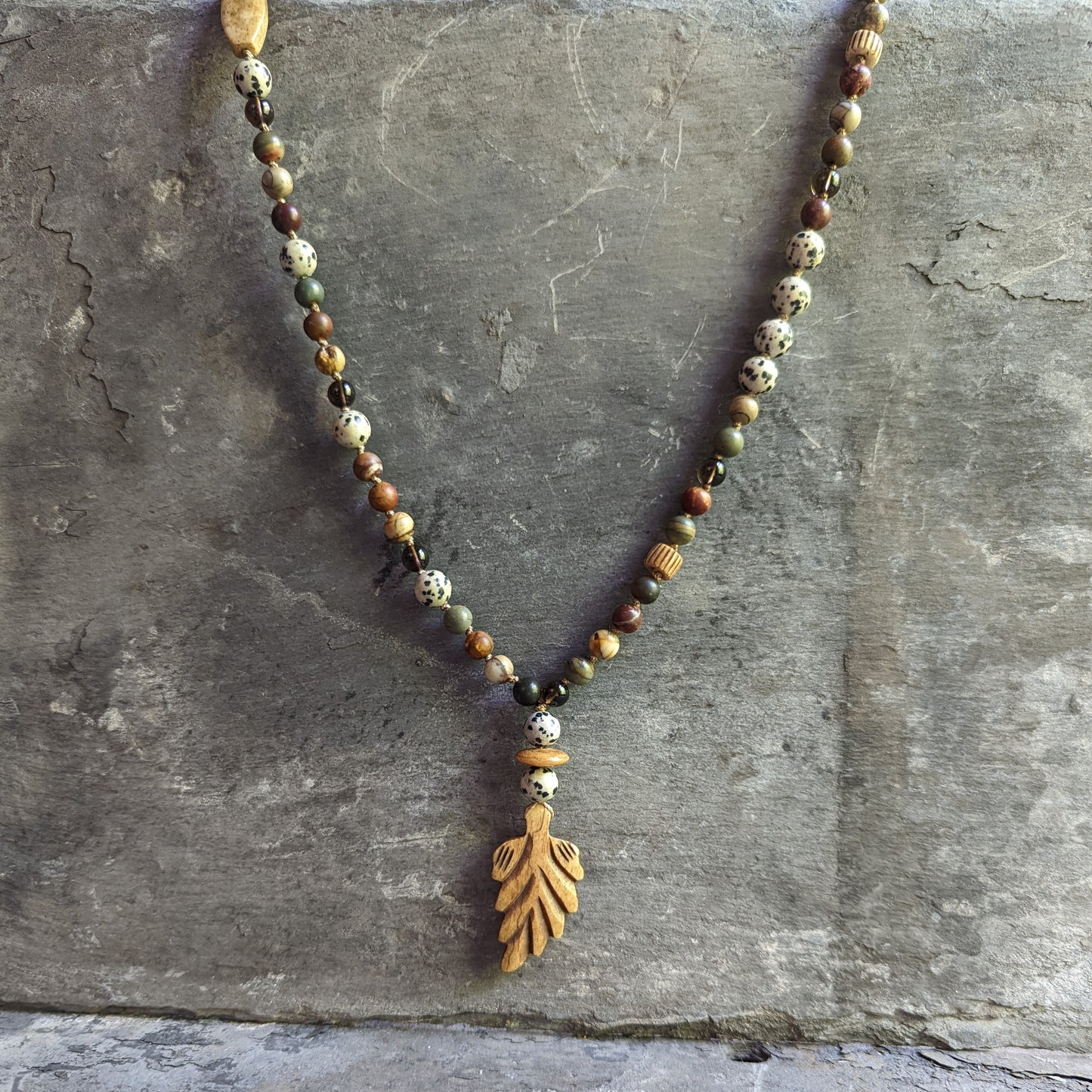 Red Cherry Creek Jasper Necklace with Smokey Quartz and Dalmatian Jasper Accents