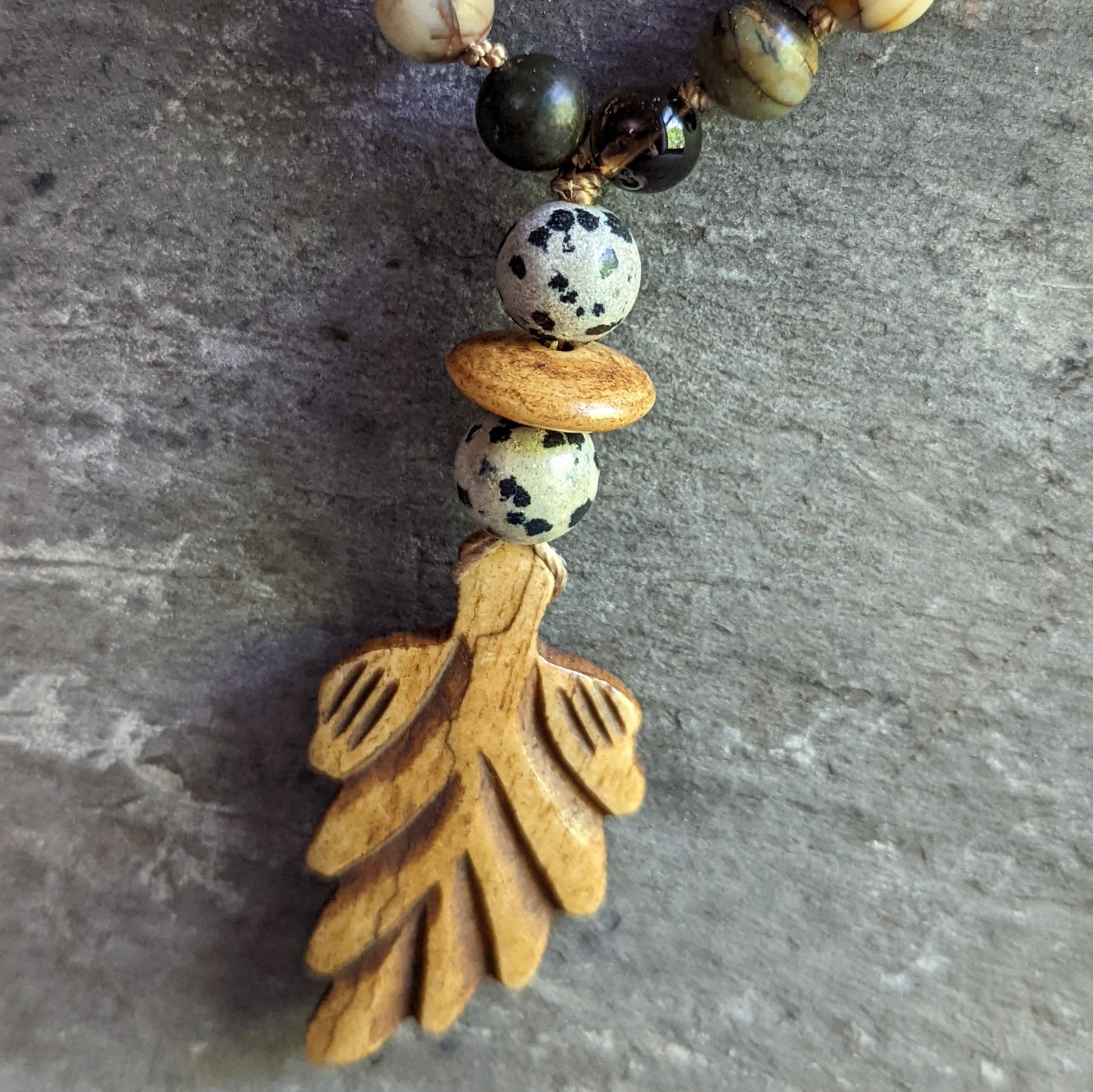 Red Cherry Creek Jasper Necklace with Smokey Quartz and Dalmatian Jasper Accents
