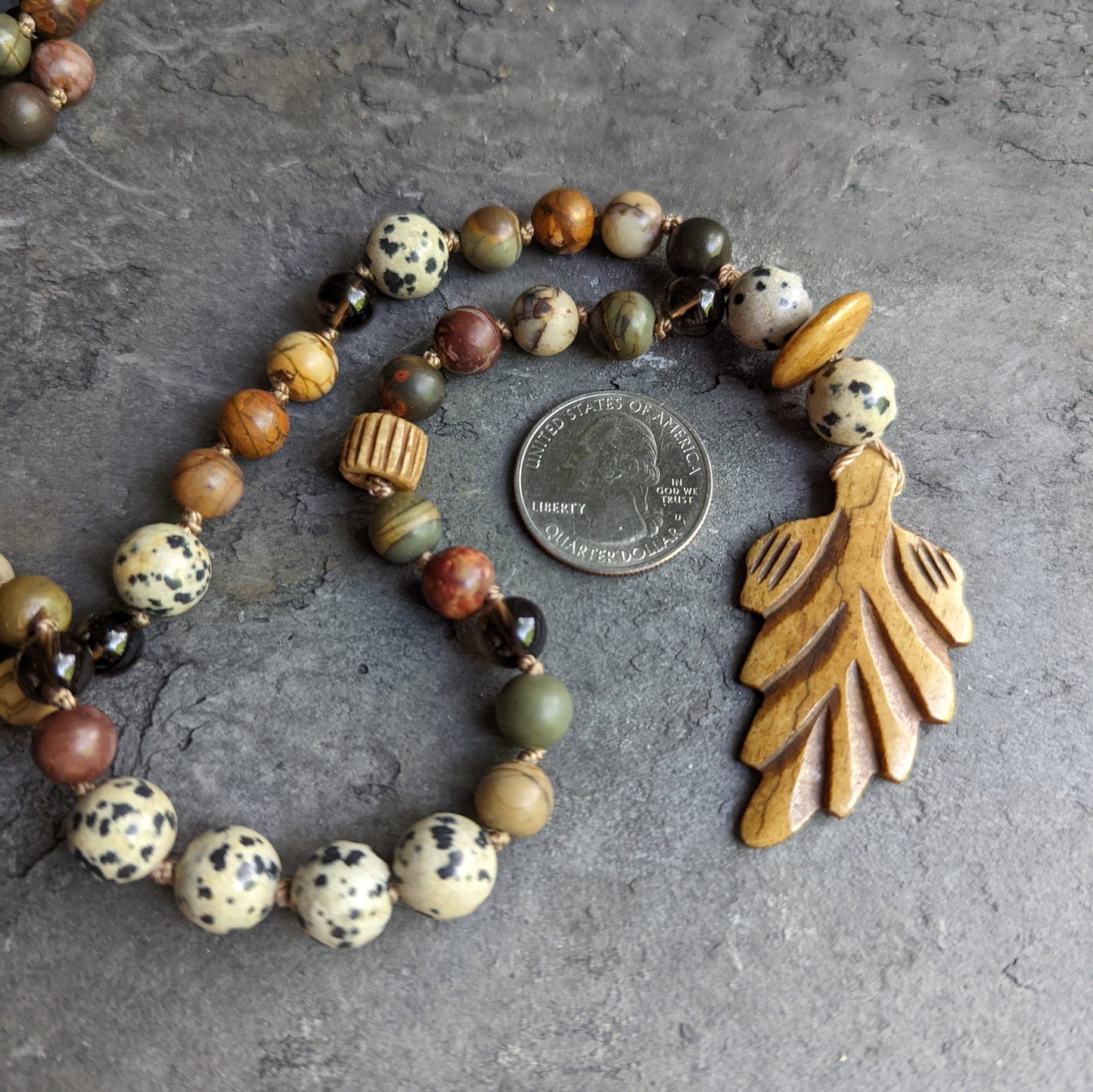 Red Cherry Creek Jasper Necklace with Smokey Quartz and Dalmatian Jasper Accents