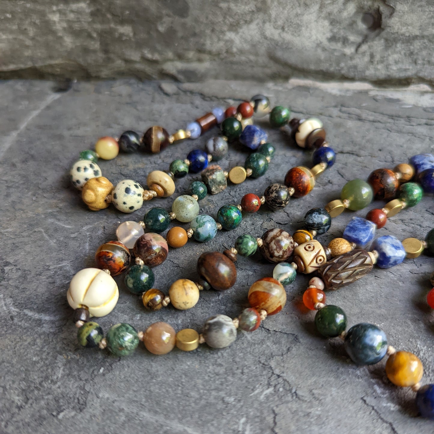 Multi-stone Brass Cicada Pendant Necklace