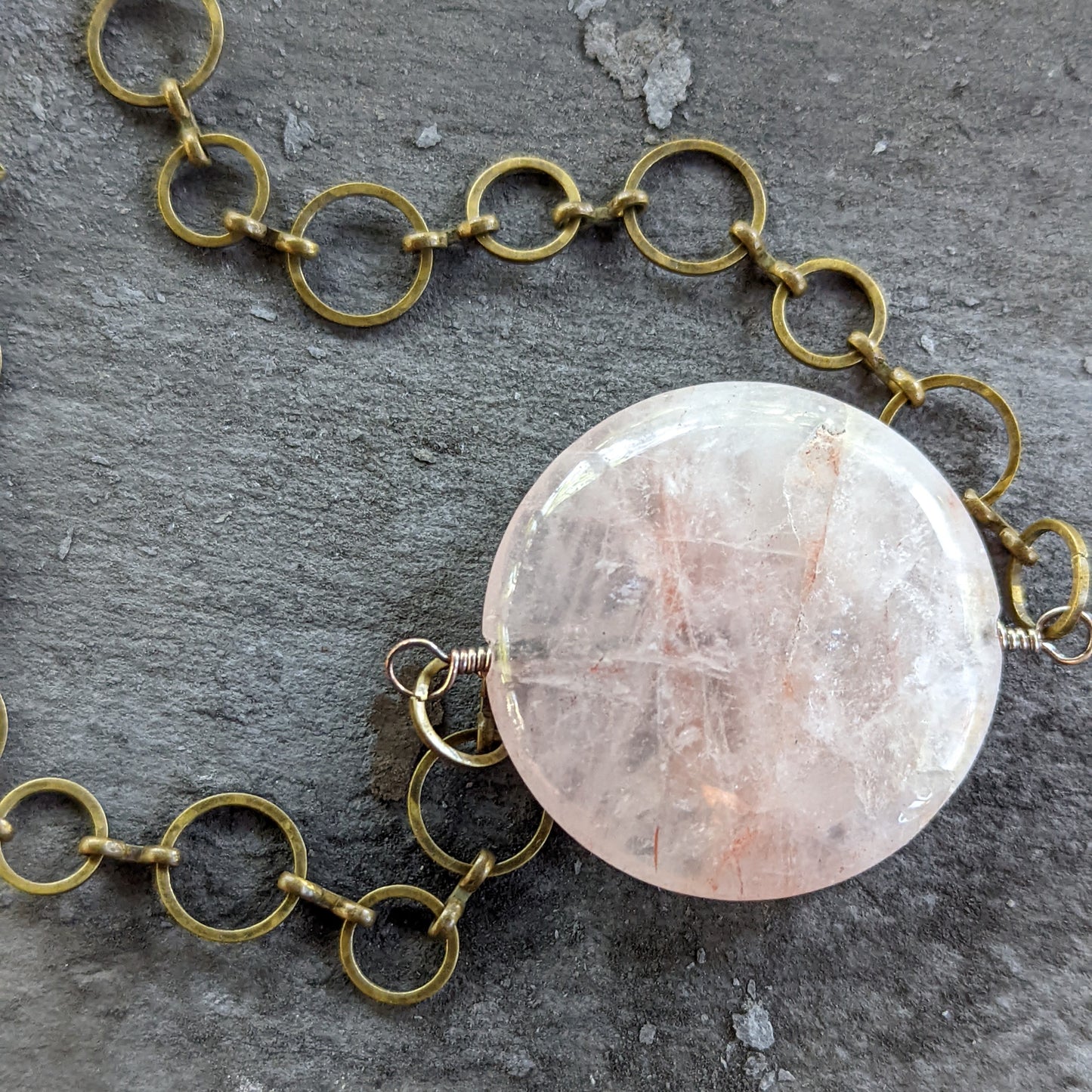 Rose Quartz and Leather Pendant Necklace